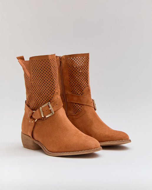 Buonarotti Stiefelette Orange Suedine Schnalle Niedriger Absatz