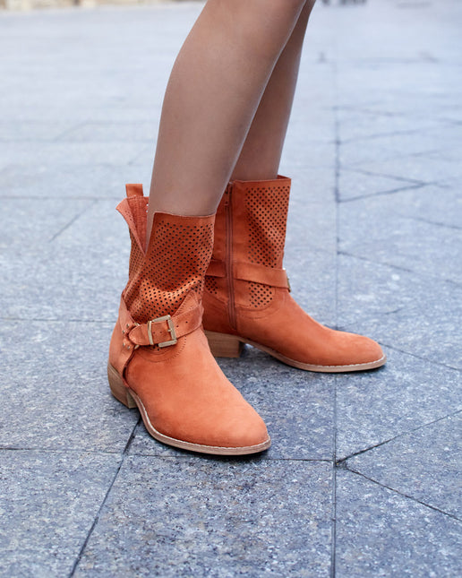 Buonarotti Stiefelette Orange Suedine Schnalle Niedriger Absatz