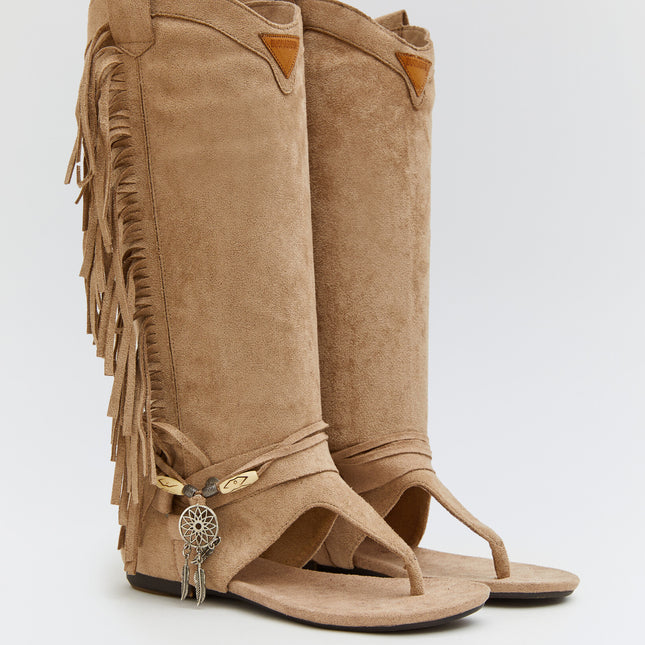 Buonarotti Hohe Ibiza Sandalen Beige Suedine Fransen