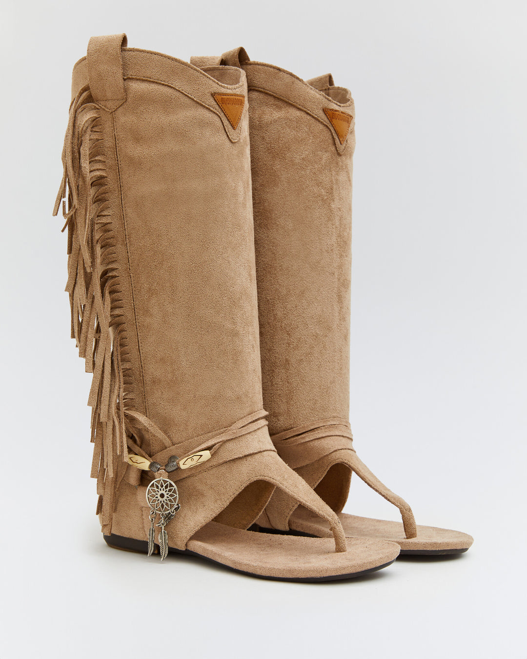 Buonarotti Hohe Ibiza Sandalen Beige Suedine Fransen