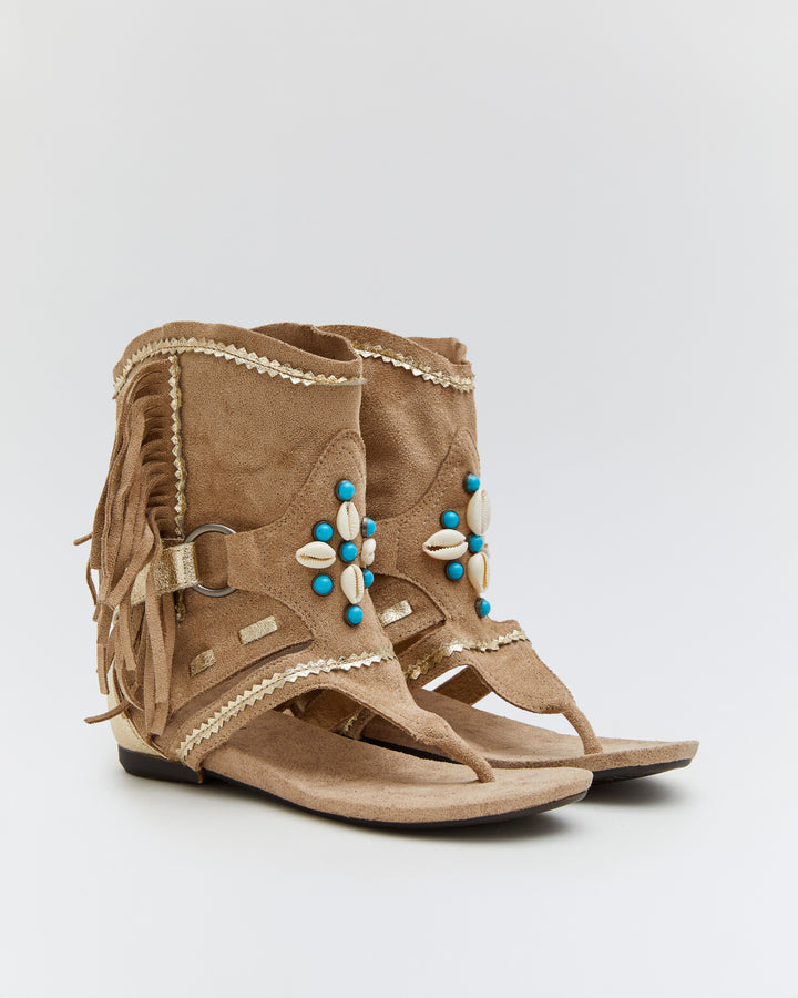 Buonarotti Ibiza Sandalen Beige Wildleder Fransen