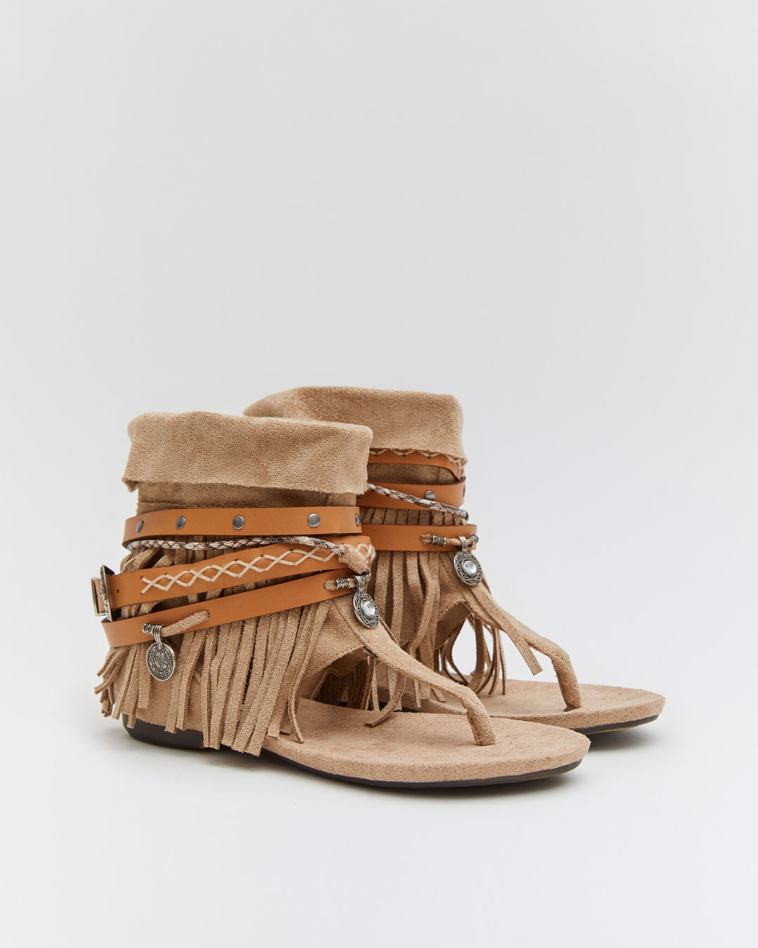 Buonarotti Ibiza Sandalen Beige Suedine Schnalle Fransen
