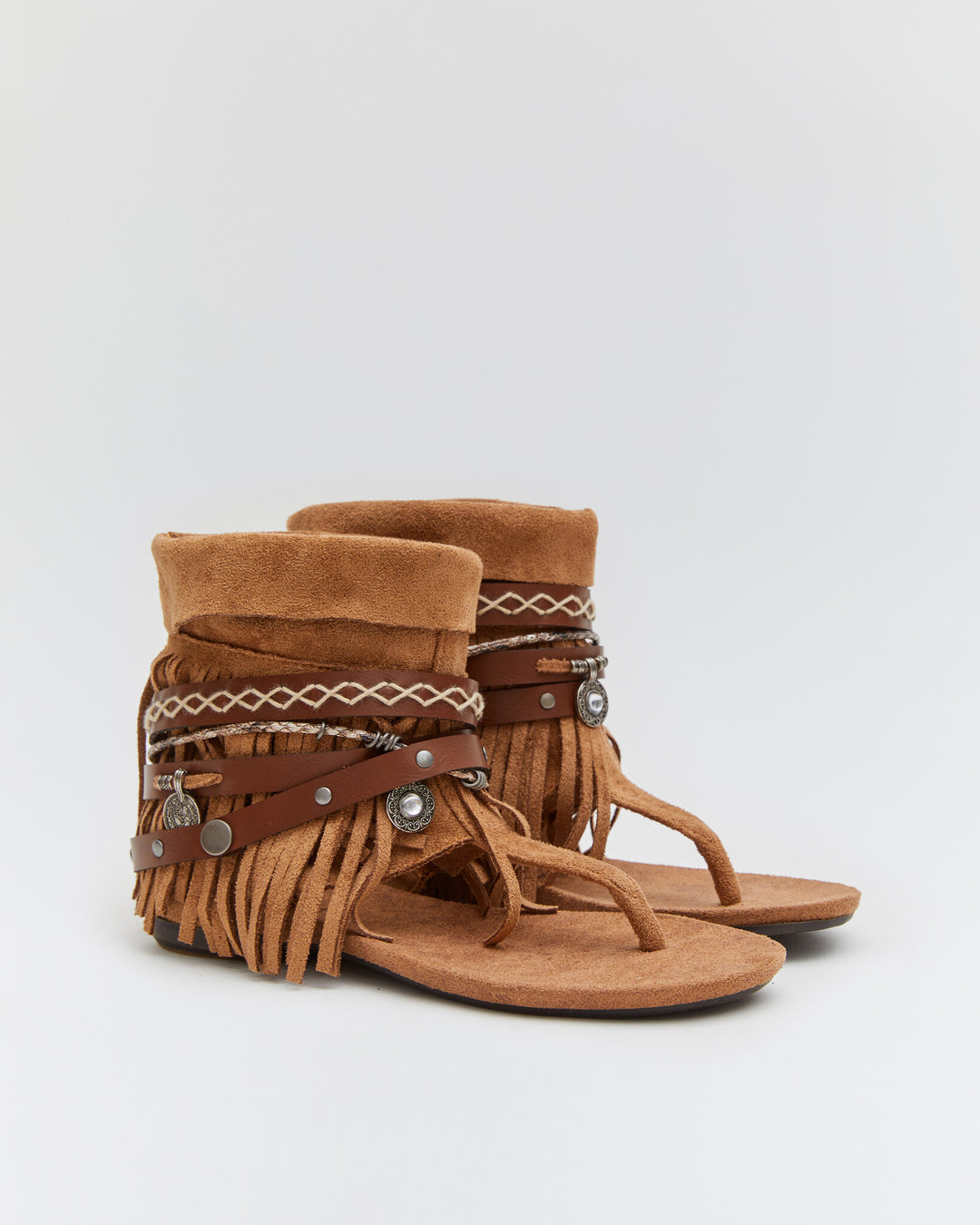 Buonarotti Ibiza Sandalen Kamel Wildleder Schnalle Fransen