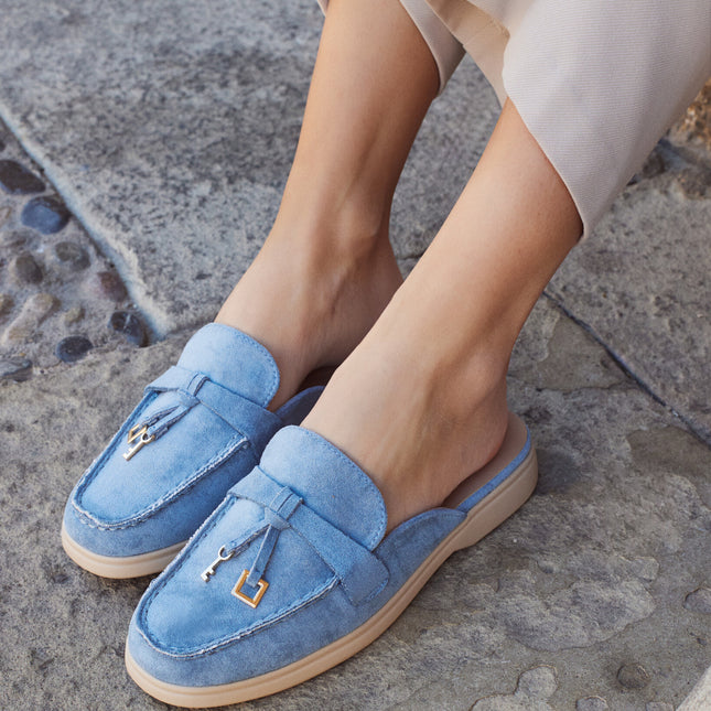 Buonarotti Slipper Blau Veloursleder Charms