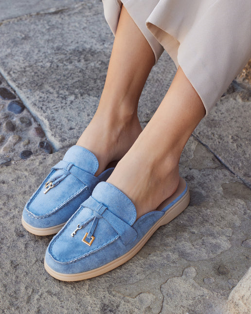 Buonarotti Slipper Blau Veloursleder Charms