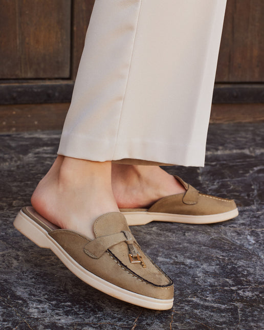 Buonarotti Slipper Olive Veloursleder Charms