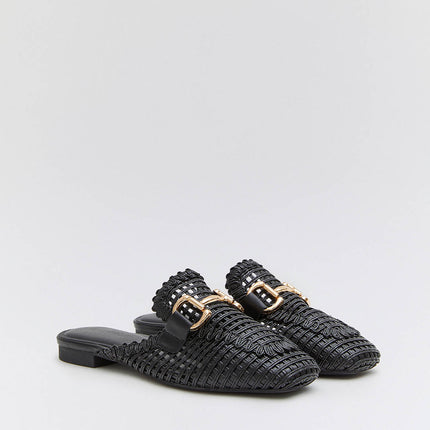 Buonarotti Slipper Schwarz Offen Gold Schnalle