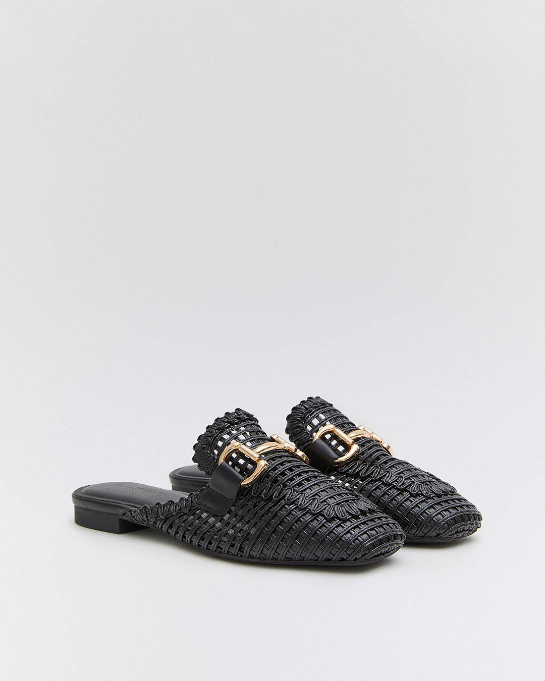 Buonarotti Slipper Schwarz Offen Gold Schnalle