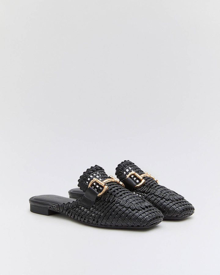 Buonarotti Slipper Schwarz Offen Gold Schnalle