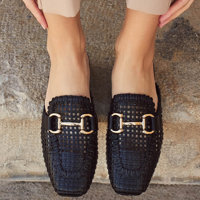 Buonarotti Slipper Schwarz Offen Gold Schnalle