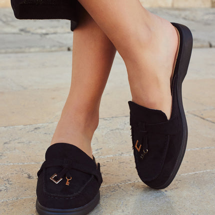 Buonarotti Slipper Schwarz Veloursleder Charms