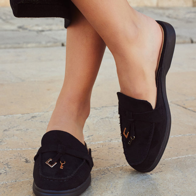 Buonarotti Slipper Schwarz Veloursleder Charms