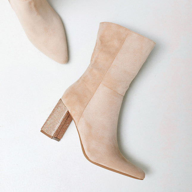 Buonarotti Stiefel Beige Suedine mit Strassabsatz