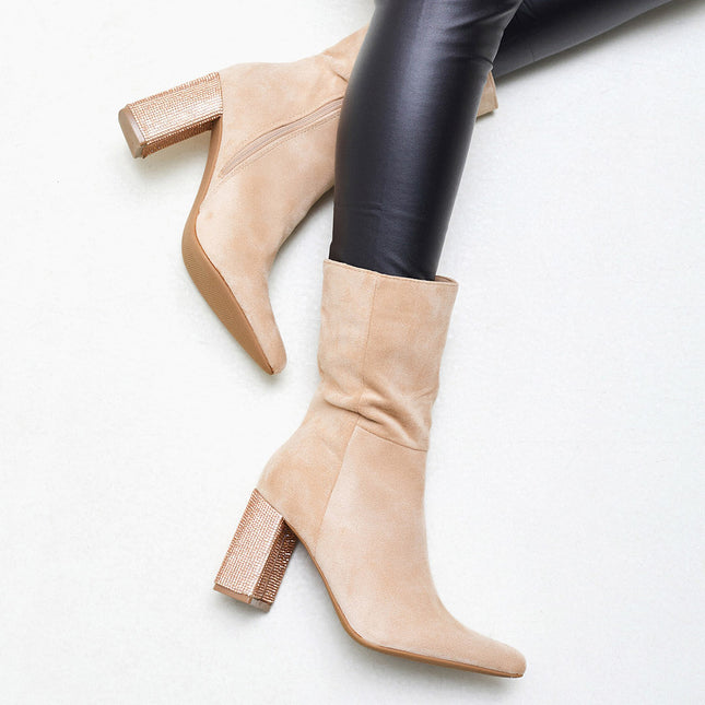 Buonarotti Stiefel Beige Suedine mit Strassabsatz