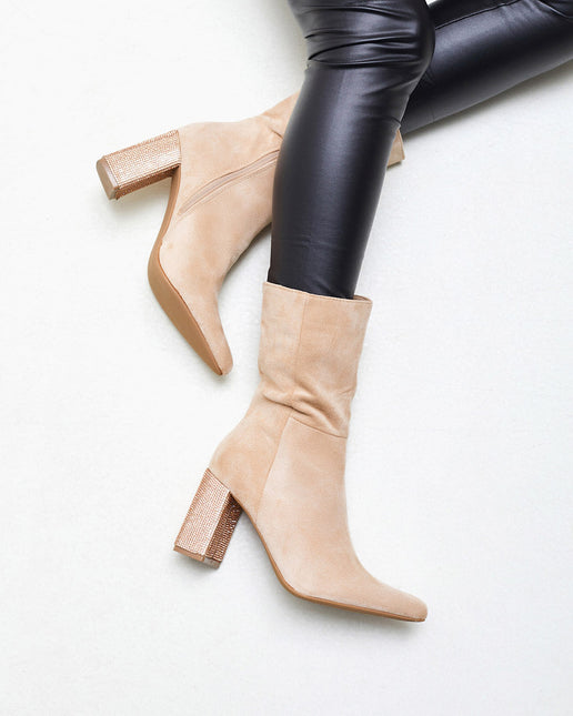 Buonarotti Stiefel Beige Suedine mit Strassabsatz