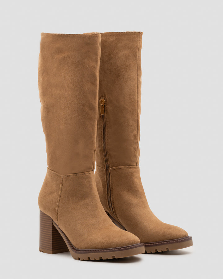 Buonarotti Stiefel Camel Suedine Blockabsatz