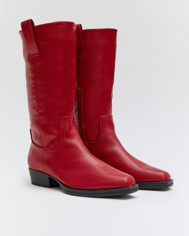 Buonarotti Stiefel Rot Lederoptik Niedriger Absatz