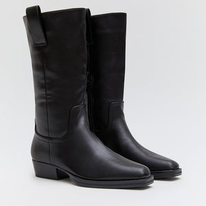 Buonarotti Stiefel Schwarz Lederoptik Niedriger Absatz