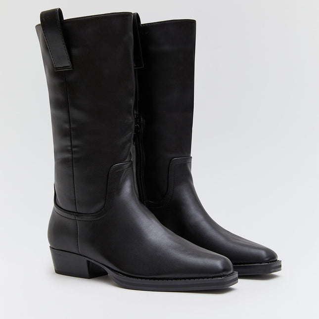 Buonarotti Stiefel Schwarz Lederoptik Niedriger Absatz