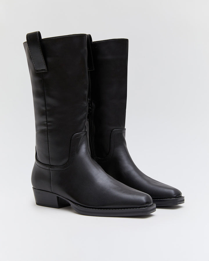 Buonarotti Stiefel Schwarz Lederoptik Niedriger Absatz