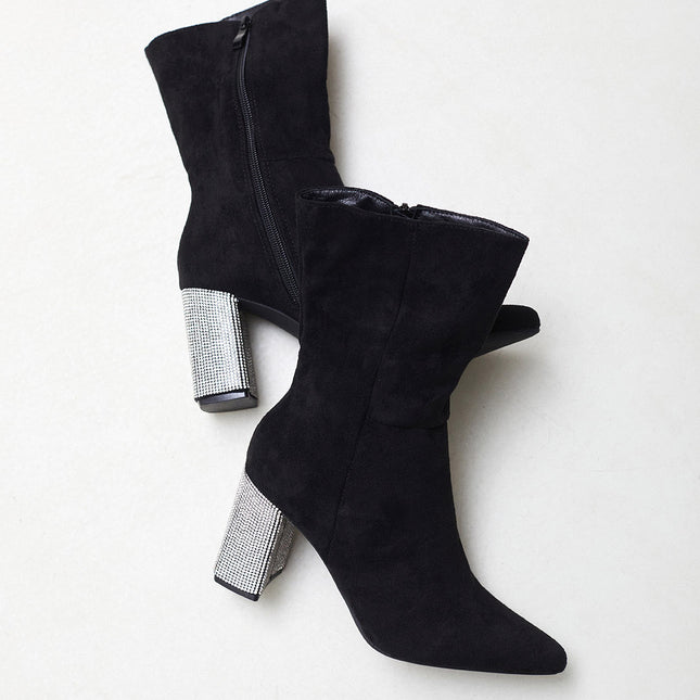 Buonarotti Stiefel Schwarz Suedine mit Strass Absatz