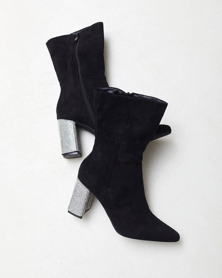 Buonarotti Stiefel Schwarz Suedine mit Strass Absatz