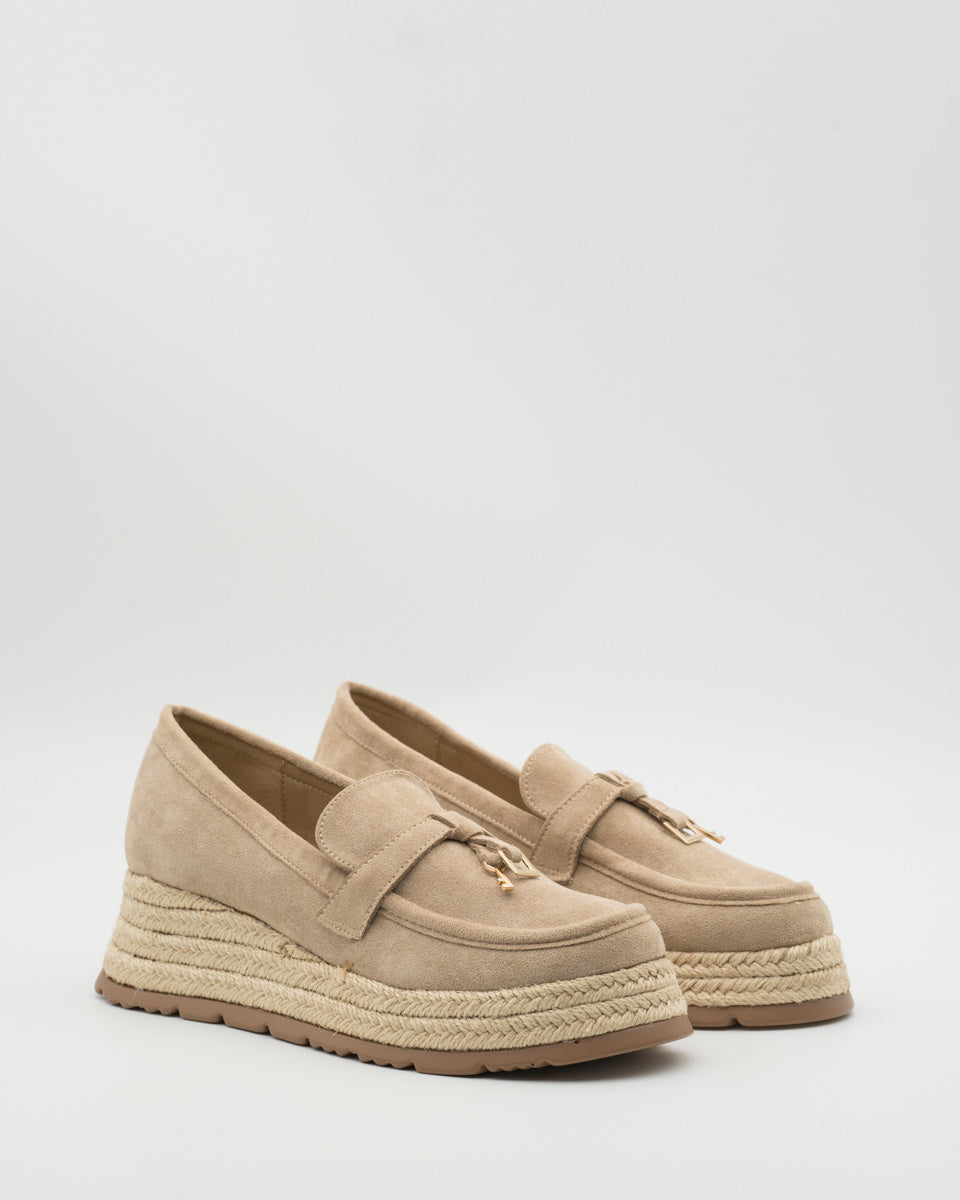 Buonarotti Loafers Khaki Veloursleder Keilabsatz
