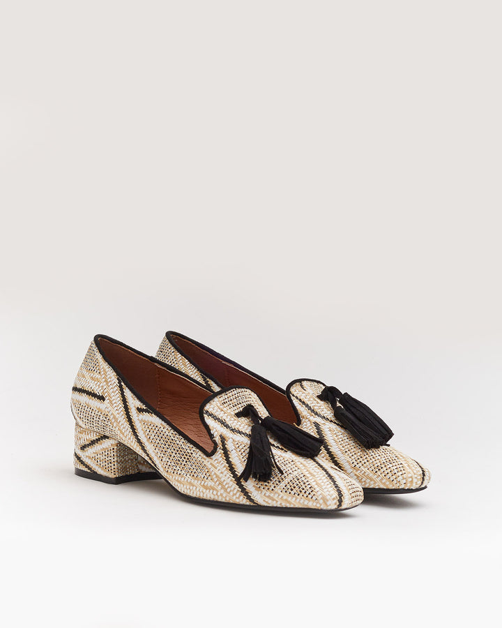 Buonarotti Mokassins Beige Segeltuch Schwarz