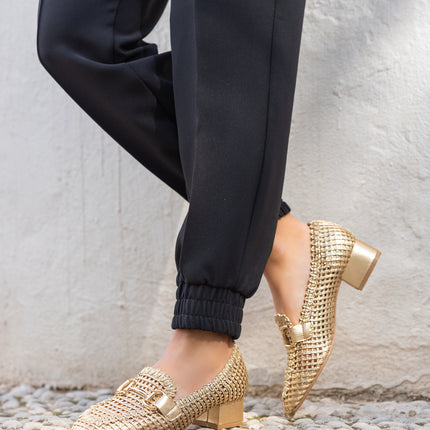 Buonarotti Mokassins mit Absatz Gold Offene Schnalle