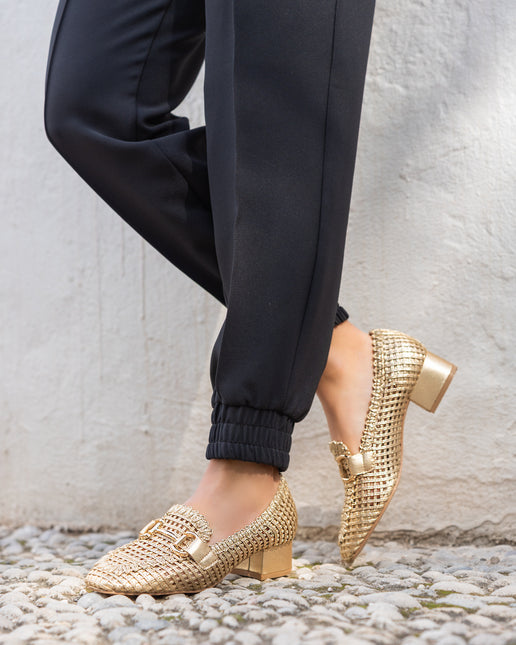 Buonarotti Mokassins mit Absatz Gold Offene Schnalle