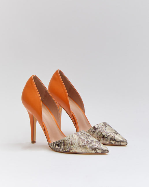 Buonarotti Pumps Orange Schlangendruck