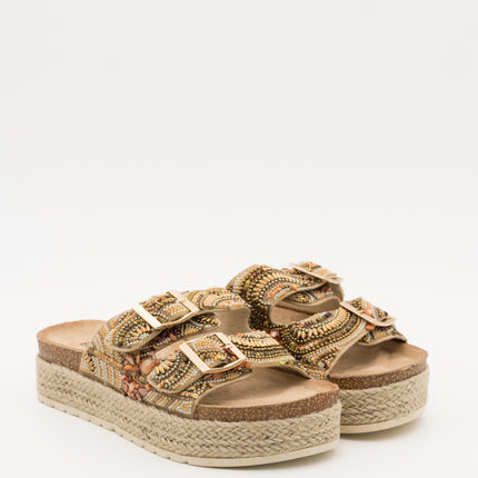 Buonarotti Sandalen Gold Plateau Schnalle Strass