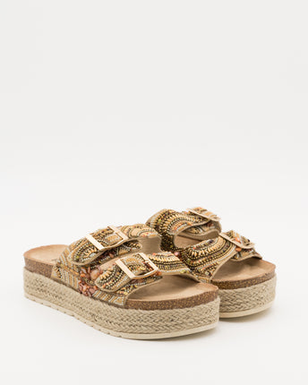 Buonarotti Sandalen Gold Plateau Schnalle Strass