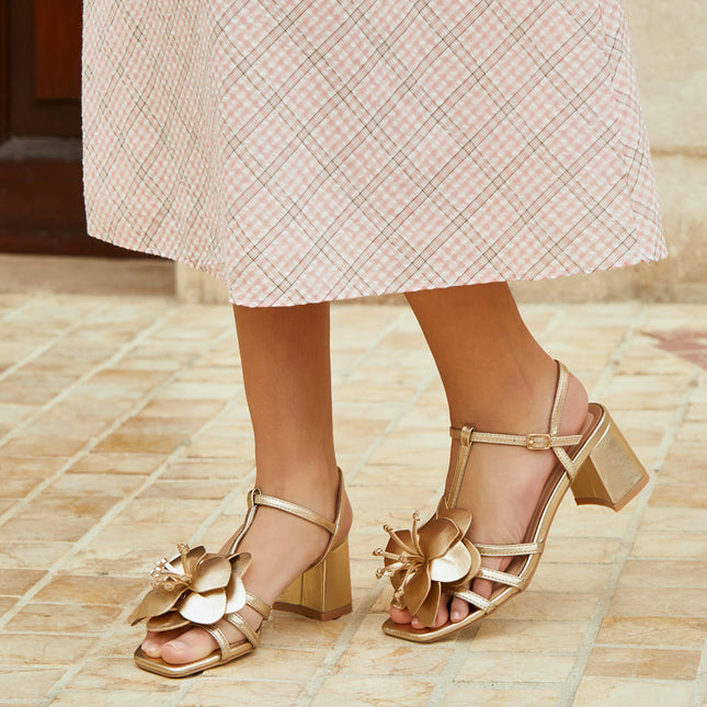 Buonarotti Sandalen mit Absatz Gold Blume