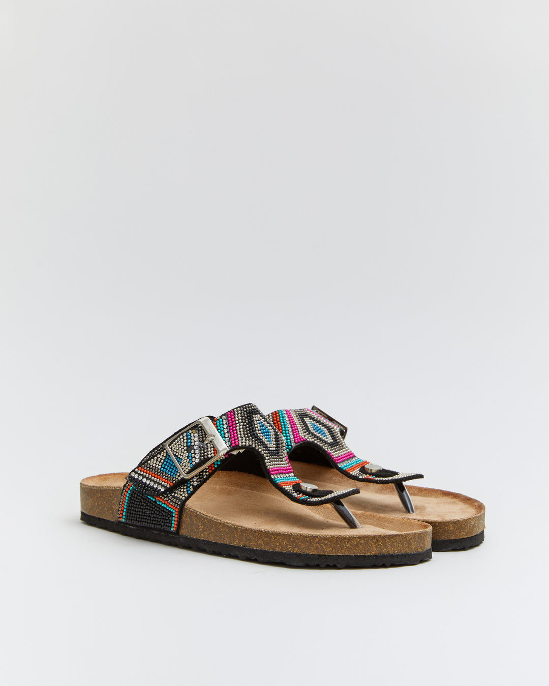 Buonarotti Sandalen Schwarz Schnalle böhmische Perlen