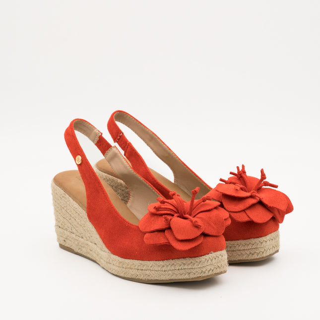 Buonarotti Keilabsatz Sandalen Rot Suedine Blume