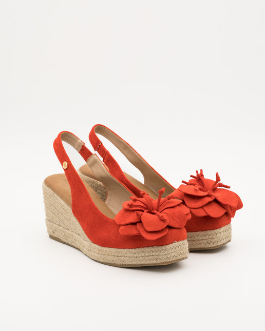 Buonarotti Keilabsatz Sandalen Rot Suedine Blume