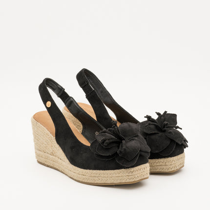 Buonarotti Keilabsatz Sandalen Schwarz Suedine Flower