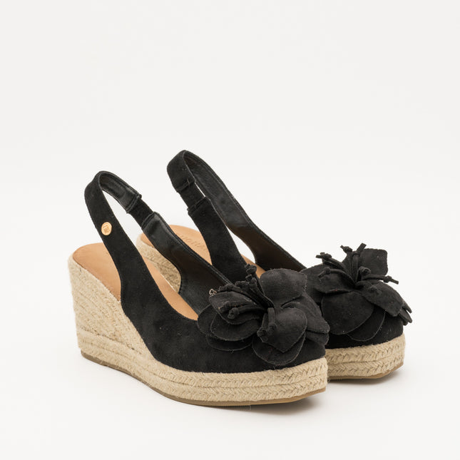 Buonarotti Keilabsatz Sandalen Schwarz Suedine Flower