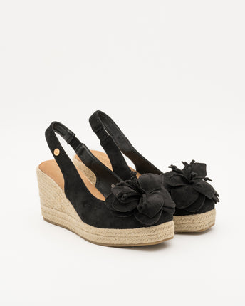 Buonarotti Keilabsatz Sandalen Schwarz Suedine Flower