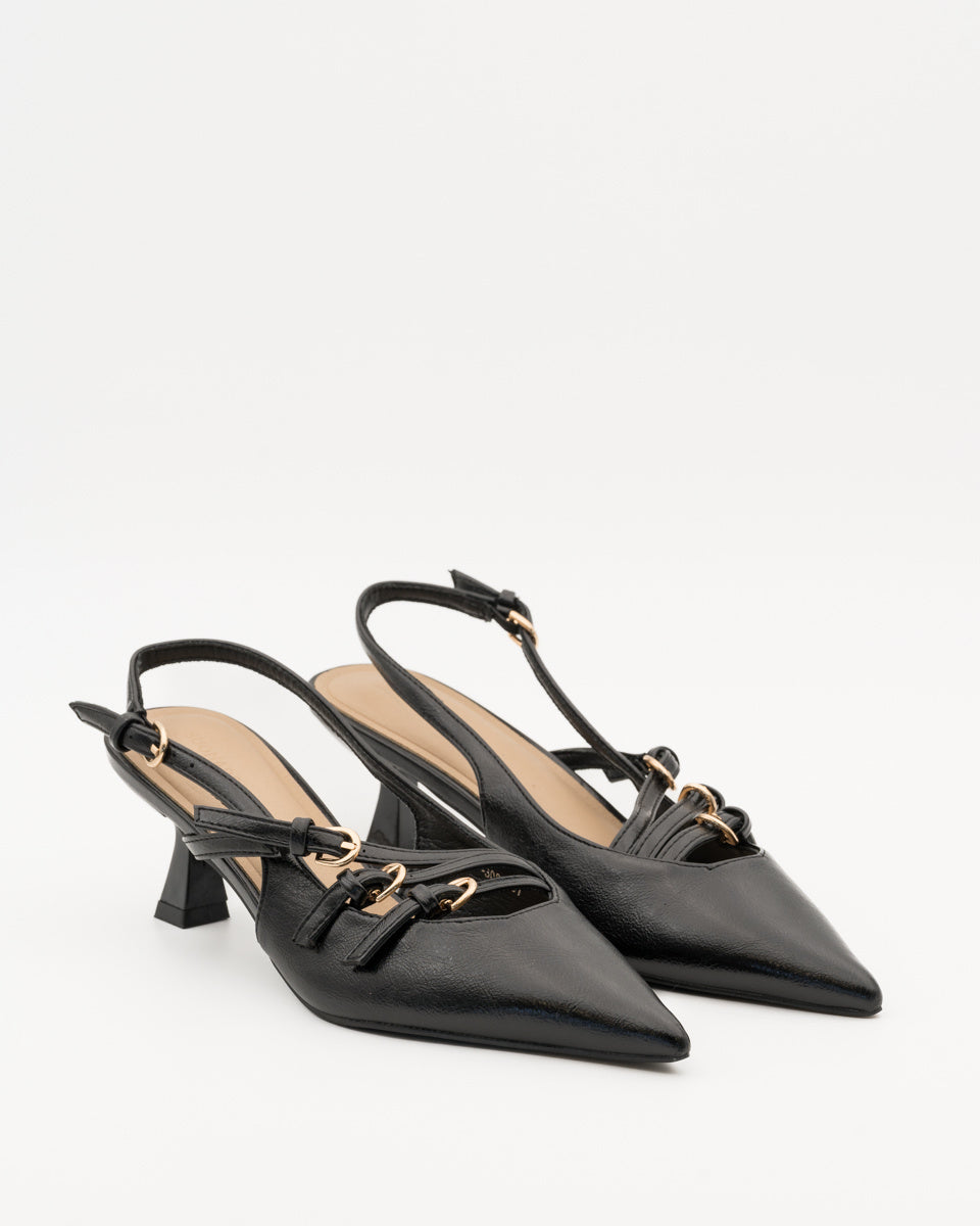 Buonarotti Slingback Heels Schwarz Schnallen