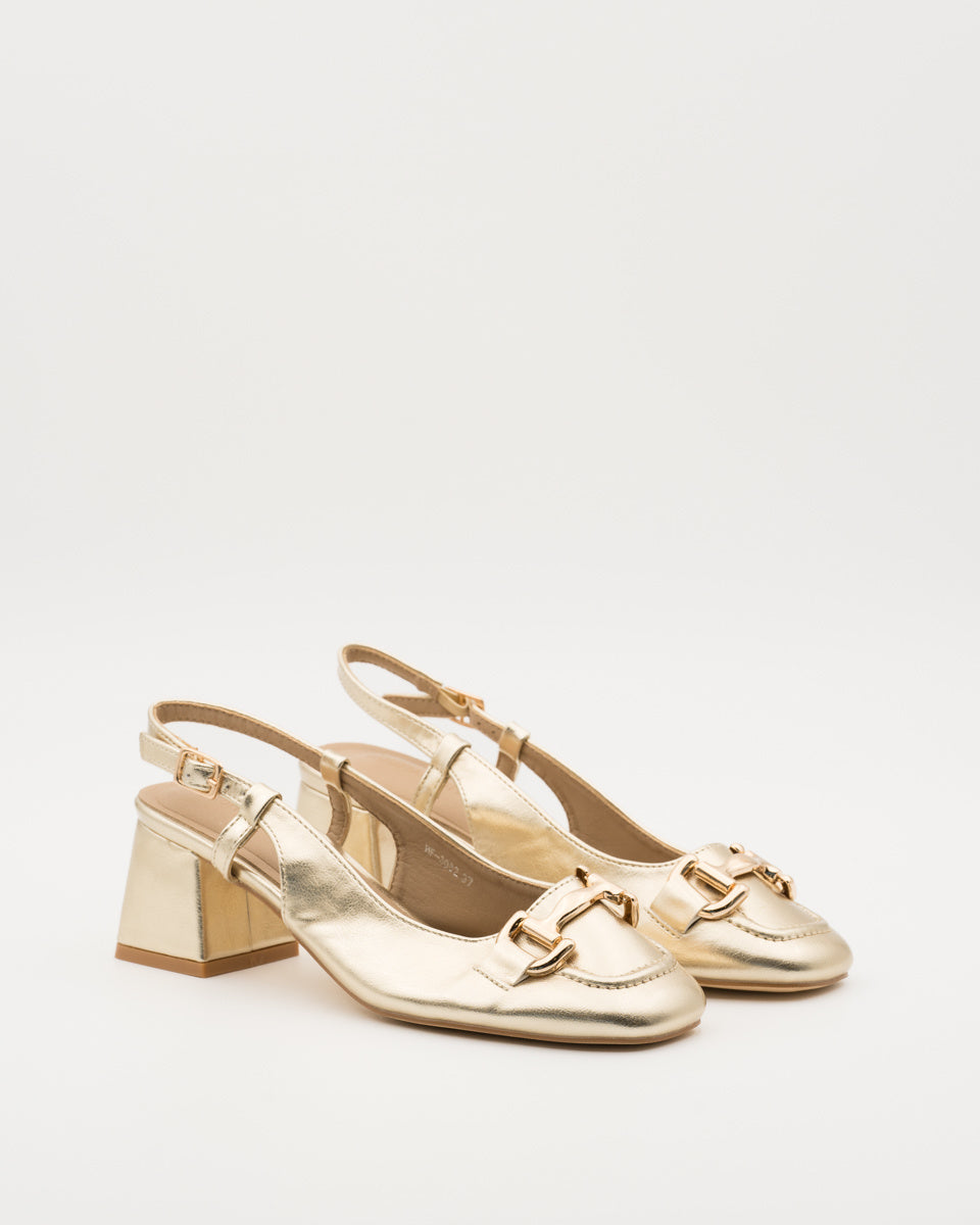 Buonarotti Slingback Loafers Gold Blockabsatz
