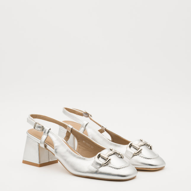 Buonarotti Slingback Loafers Silber Blockabsatz