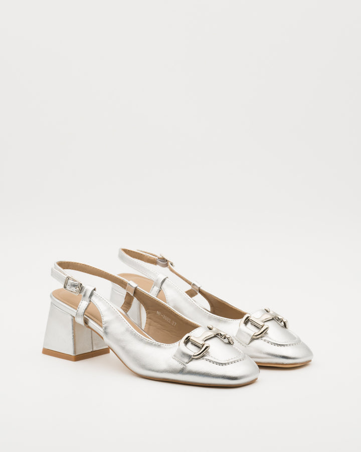 Buonarotti Slingback Loafers Silber Blockabsatz