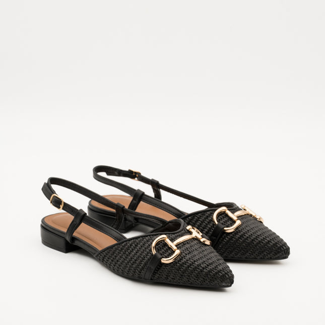 Buonarotti Slingback Schwarzes Segeltuch Schnalle
