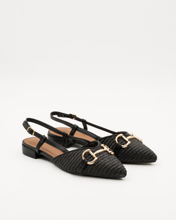 Buonarotti Slingback Schwarzes Segeltuch Schnalle