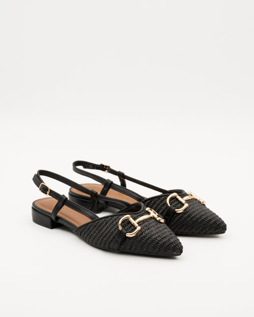 Buonarotti Slingback Schwarzes Segeltuch Schnalle