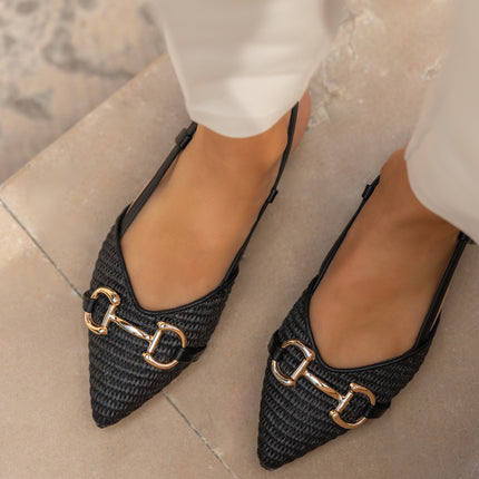 Buonarotti Slingback Schwarzes Segeltuch Schnalle