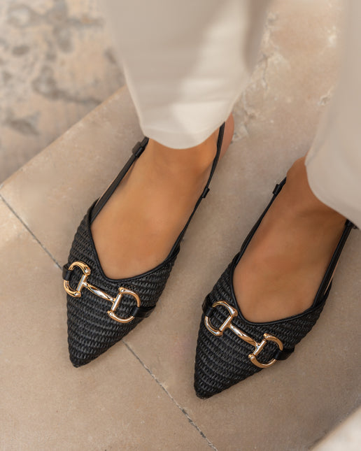 Buonarotti Slingback Schwarzes Segeltuch Schnalle