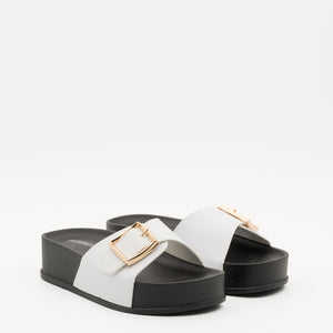 Buonarotti Hausschuhe Weiß Plateau Goldschnalle